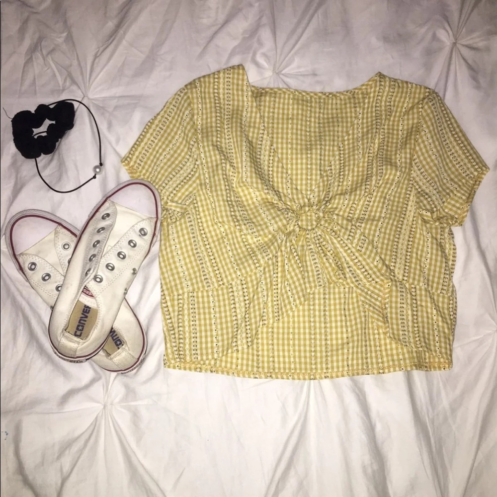 yellow and white crop top